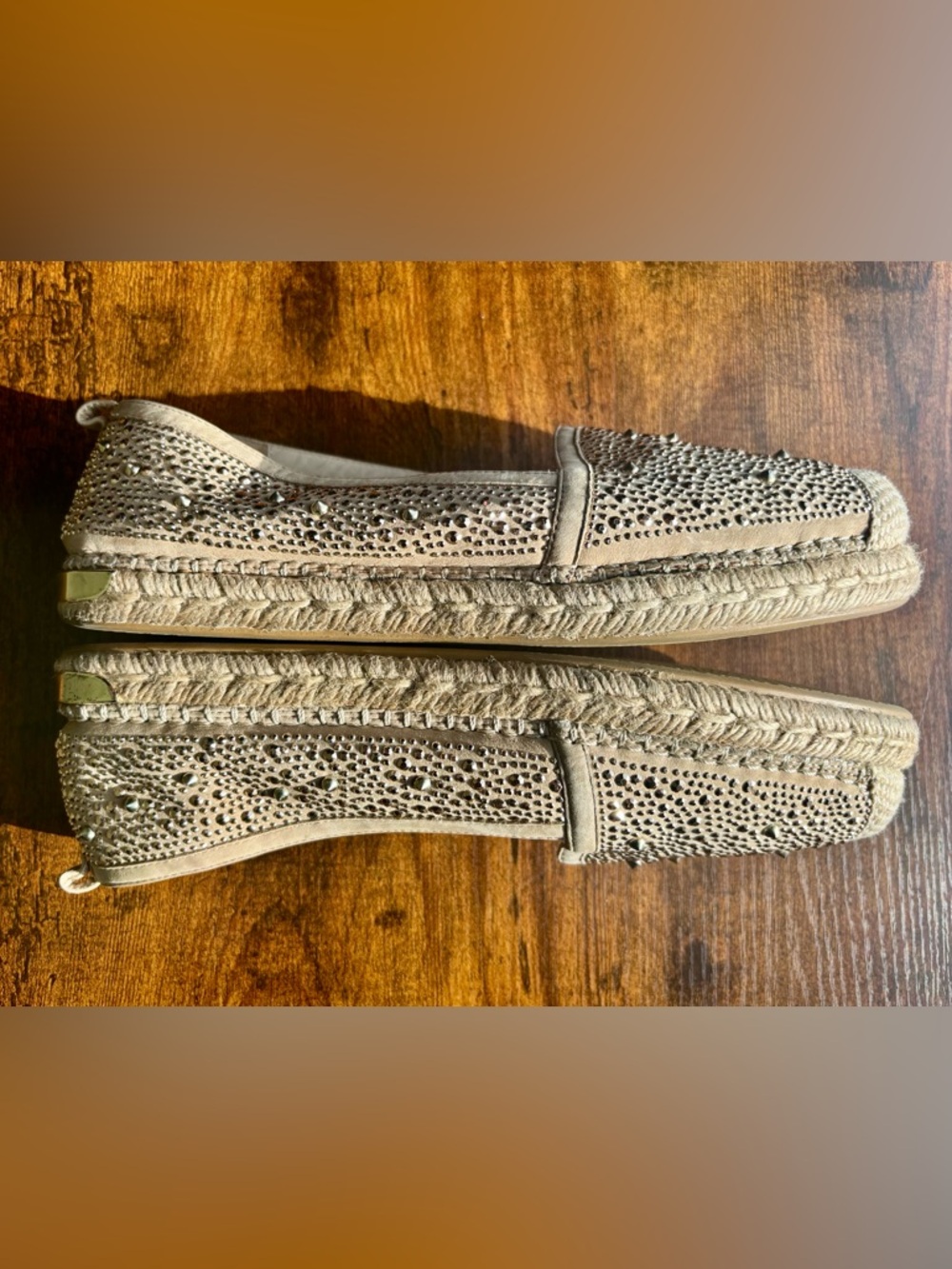 STUART WEITZMAN Nude Gold Rhinestone Espadrille Slip-On - Picture 4 of 10